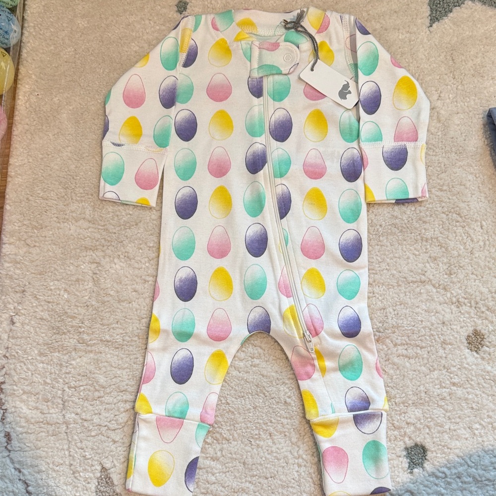 Monica and Andy Easter Pastel Egg-Print Zip Footie in Multicolor